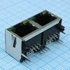 RJHSE-5384-02, разъем rj-45 розетка 16 контактов шаг 1.02мм угловой монтаж в отверстие 24 терминала 2 порта