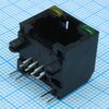 RJHSE-5081, разъем rj-45 розетка 8 контактов шаг 1.02мм угловой монтаж в отверстие 12 терминалов 1 порт