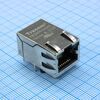 TRJ6004AGNL, разъем экр."гнездо" rj-45 с согласующ. фильтром 10/100base-tx (1:1), 2 верхн. светодиод. (лев. желт./прав.зел.), с лепестк., от - 40 до + 85 гр.c, пр. угол на плату, lк. = 25.4 мм