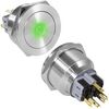 GQ28PF-11ZD/G/N ON-OFF+OFF-ON, антивандальная кнопка металлическая с фиксацией и с подсветкой, посадочная резьба м28, контакты под пайку