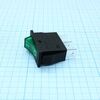 RK1-11 1X1N B/G"0-", выключатель клавишный on-off с подсветкой цвет корпуса (черный) цвет кнопки (зеленый)
