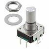 PEC11R-4115F-S0018, энкодер pec11, 18 щелчков, 18 импульсов, металлический вал с лыской 15мм, с кнопкой, горизонтальные выводы, крепление на гайку 7мм