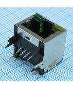 6116075-4, разъем rj-45 розетка 8 контактов шаг 1.02мм угловой монтаж в отверстие 12 терминалов 1 порт лоток
