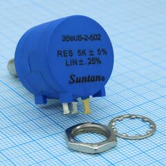 TSR-3590-S-2-502R, потенциометр 5 ком 2вт ±5%, многооборотный прецизионный ±0.5% 2вт, вал 6.34мм