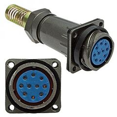FQ24-10PIN ZPK-12, блочная розетка, 10 контактов, с патрубком и пружинным хвостовиком под кабель 12мм