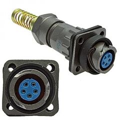 FQ14-5PIN ZPK-8, блочная розетка, 5 контактов, с патрубком и пружинным хвостовиком под кабель 8мм