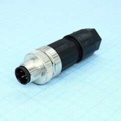 SACC-M12MS-4PL M, разъем, универсальный, 4-полюсн., неэкранированный, штекеры прямое m12, кодирование: a, зажимы push-in, материал накатанной гайки: цинк. литья под давлением, с никелевым покрытием, наружный диаметр кабеля 4 мм ... 8 мм