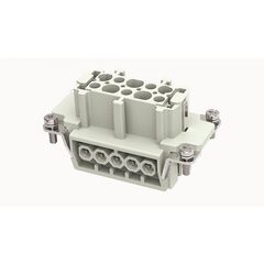 DE-010-F, розеточная контактная вставка, винтовая фиксация, 10 полюсов + ре, size 10b, 500 v, 16 a, сечение обслуживаемых проводников 0.75-2.5 мм. кв., тип покрытия контактов: серебро, серия de