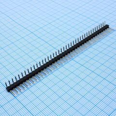 DS1022-1X40RUF18-B, соединитель штыревой, вилка на плату однорядная угловая, 40pin(1x40), шаг 2.54мм (a=6.30mm, b=3.20mm, c=4.36mm), тип - u