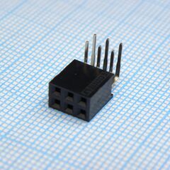 DS1024-2X3R2, гнездо на плату угловое 2x3 конт., шаг 2.54 мм., длина 8.5мм