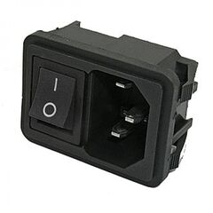AC-002 (BLACK), разъем питания серии ac, вилка 3-х полюсная с выключателем, на защелках, 10а 250в, черный цвет клавиши