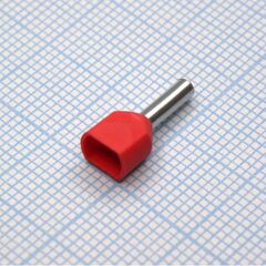 TE 1008 Red, наконечник кабельный торцевой сдвоенный трубчатый с изоляцией, l=15.1/8мм, провод 2х1.0мм2