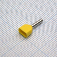 TE 7508 Yellow, наконечник кабельный торцевой сдвоенный трубчатый с изоляцией, l=14.7/8мм, провод 2х0.75мм2