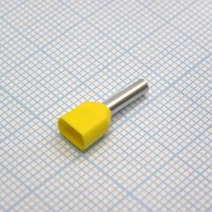 TE 1008 Yellow, наконечник кабельный торцевой сдвоенный трубчатый с изоляцией, l=15.1/8мм, провод 2х1.0мм2