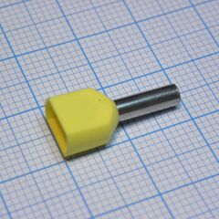 TE 2510 Yellow, наконечник кабельный торцевой сдвоенный трубчатый с изоляцией, l=18.5/10мм, провод 2х2.5мм2