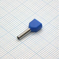 TE 7508 Blue, наконечник кабельный торцевой сдвоенный трубчатый с изоляцией, l=14.7/8мм, провод 2х0.75мм2