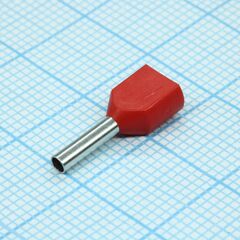 TE 7508 Red, наконечник кабельный торцевой сдвоенный трубчатый с изоляцией, l=14.7/8мм, провод 2х0.75мм2