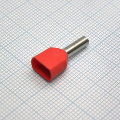 TE 2510 Red, наконечник кабельный торцевой сдвоенный трубчатый с изоляцией, l=18.5/10мм, провод 2х2.5мм2