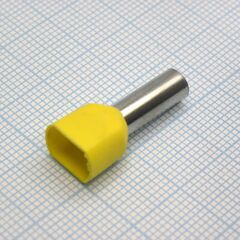 TE 6014 Yellow, наконечник кабельный торцевой сдвоенный трубчатый с изоляцией, l=26.1/14мм, провод 2х6.0мм2