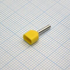 TE 0508 Yellow, наконечник кабельный торцевой сдвоенный трубчатый с изоляцией, l=14.5/8мм, провод 2х0.5мм2