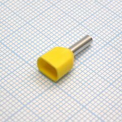 TE 1508 Yellow, наконечник кабельный торцевой сдвоенный трубчатый с изоляцией, l=15.5/8мм, провод 2х1.5мм2