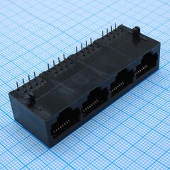 TJ9-8P8C-04 (L-KLS12-323-8P8C-1X4-1-01), разъем на плату 8p8c, 4 гнезда