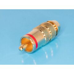 RPC-3GT-R, разъем rca-тюльпан, вилка на кабель, позолоченный, изолятор тефлон, красный