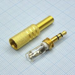 TRS 3.5 (mini plug) штекер металл gold, стерео аудио штекер 3.5 мм