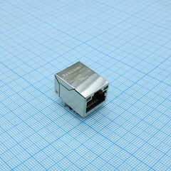 TRJ16093BENL, разъем экр. "гнездо" rj-45 c согласующ. фильтром 10/100base-tx (1:1), 2 верх. светодиод. (лев.зел./прав.желт.), без лепестк., от - 40 до + 85 гр.c, пр. угол на плату, lк. = 21.5 мм
