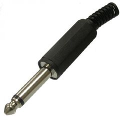 SZC-0035 MONO 6.35 MM, разъём аудио штекер моно 6.35 мм, на кабель, черный