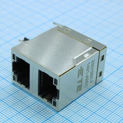 2301997-7, разъем rj-45 розетка 16 контактов шаг 1.27мм угловой монтаж в отверстие 30 терминалов 2 порта лоток