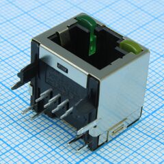 6116075-4, разъем rj-45 розетка 8 контактов шаг 1.02мм угловой монтаж в отверстие 12 терминалов 1 порт лоток