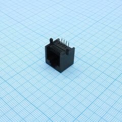 DS1134-S80BPX, розетка 8p8c (rj45) на плату угловая, с ушами, цвет черный