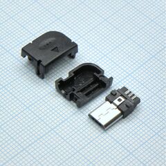 microUSB 5BM пласт. кожух угловой, разъем micro usb тип b, usb 2.0, вилка угловая