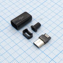 microUSB 5BM черный пласт. кожух, разъем micro usb тип b, usb 2.0, вилка
