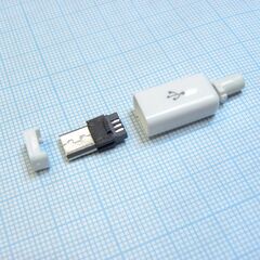 microUSB 5BM белый пласт. кожух, разъем micro usb тип b, usb 2.0, вилка