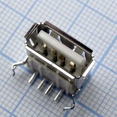 USB A 01 розетка на плату, разъем usb тип а, розетка на плату угловая, 4 контакта 2.0