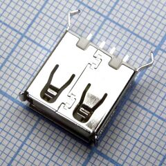 USB A 06 розетка на плату, разъем usb тип a, розетка на плату прямая, 4 контакта 2.0