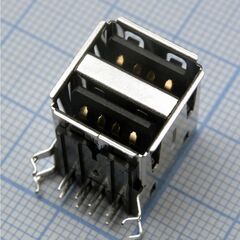 USB A 11 розетка на плату *2, разъем usb тип а, розетка на плату сдвоенная угловая, 2*4 контакта