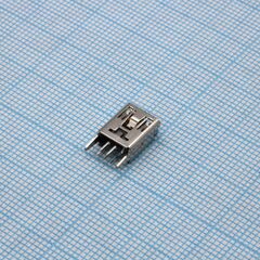 DS1104-03-BN0ST, разъем mini usb тип b, usb 2.0, розетка, 5 выводов, вертик. на плату (с прямыми фиксат. в отверст. платы/ тип "straight", h = 9.2/9.45 мм, разметка: шаг 3.20/1.60 мм, межрядн. расст. 2.00 мм)