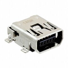 1734328-1, разъем mini usb тип ab, usb 2.0, розетка, 5 вывод(-ов), поверхностный монтаж (smd), прямой угол
