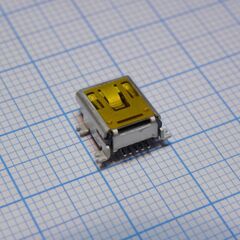 DS1104-B60SRS, разъем mini usb тип b, usb 2.0, розетка, 5 выводов, поверхн. монтаж на плату (лужен. корпус, с фиксат. в отверстия платы), c пленкой mylar/ упак. на ленте)