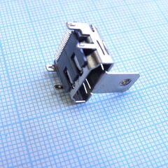 HDMI гнездо приборное+плата smd, разъем hdmi розетка для smd пайки на плату с "ушком" для крепления на корпус (1)
