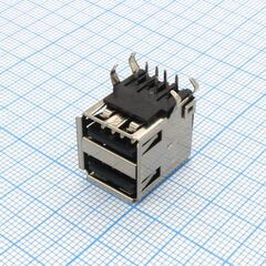 USB под пайку USBA-2J, разъем сдвоенный usb тип a, розетка usb 2.0