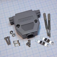 DS1045-25AP1L1-A, кожух для d-sub разьема 25 pin с удлиненными винтами, пластик, серый