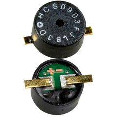 HCS0903F, пьезоизлучатель звуковой +3в, 80ма, 85дб, 2730 гц, -40 +85с, 18 ом, d=9mm, h=4.4mm, smd