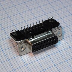 1-106506-2, разъем d-sub,розетка, пайка на плату, контакты: 15, угловой