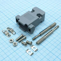 DS1045-09AP1L1-B, кожух для d-sub разьема 9 pin с удлиненными винтами, пластик, серый