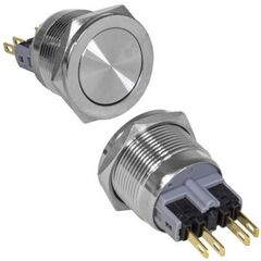 GQ22PF-11Z/N ON-OFF+OFF-ON, антивандальная кнопка металлическая с фиксацией, посадочная резьба м22, контакты под пайку