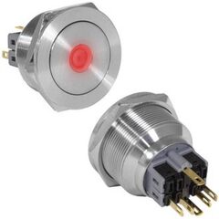 GQ30PF-11ZD/R/N ON-OFF+OFF-ON, антивандальная кнопка металлическая с фиксацией и с подсветкой, посадочная резьба м30, контакты под пайку